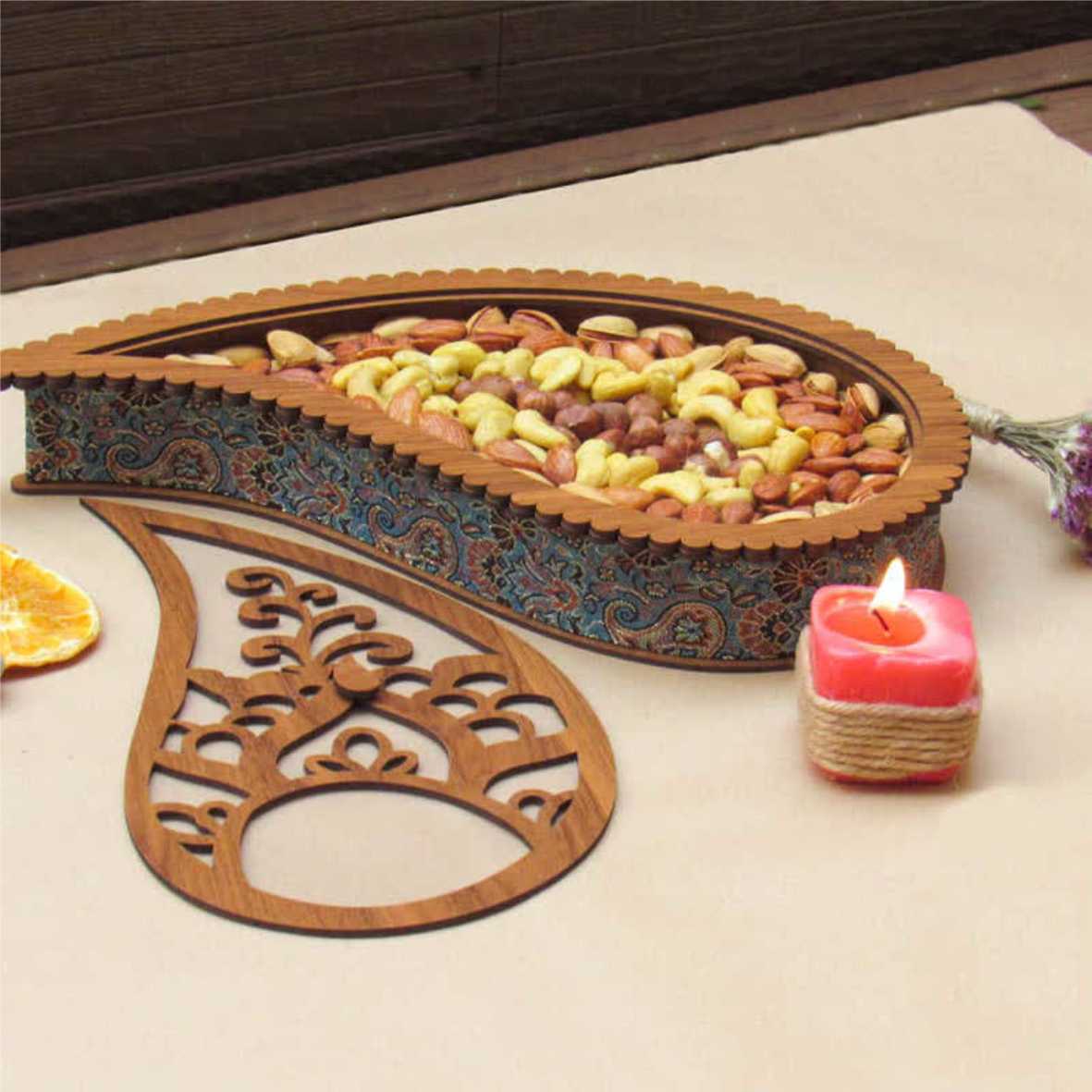 جعبه پذیرایی اجیل کد8282 طرح بته جقه تولیدی محصولات چوبی پویادکور 